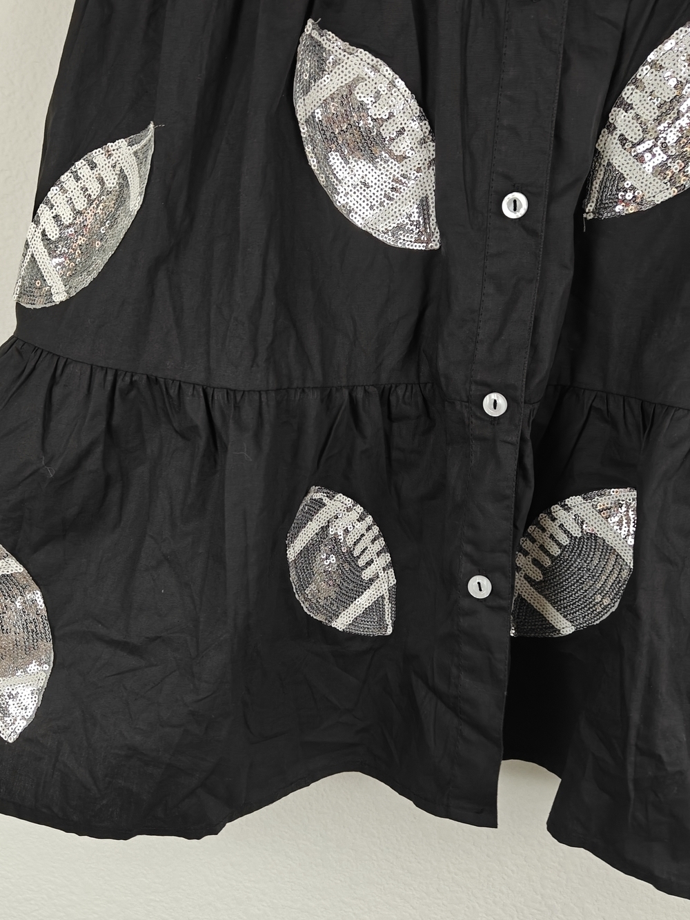 Lula the Label Black Sequin Football Shirt Dress Game Day Glam Puff Sleeve Mini - Picture 11 of 16